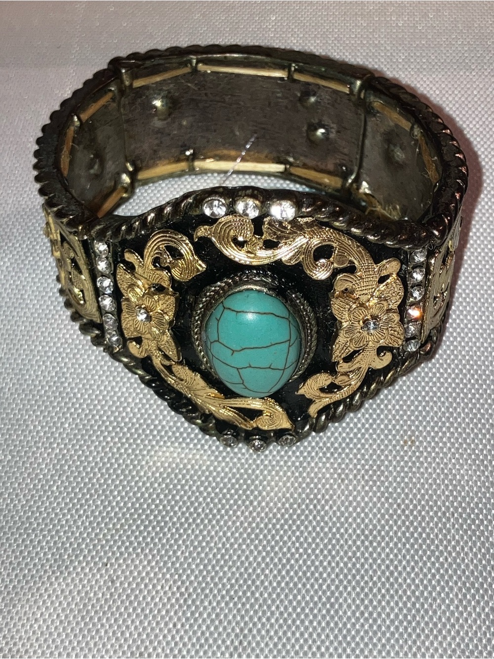 Gold-Tone Cuff Bracelet with Turquoise Cabochon